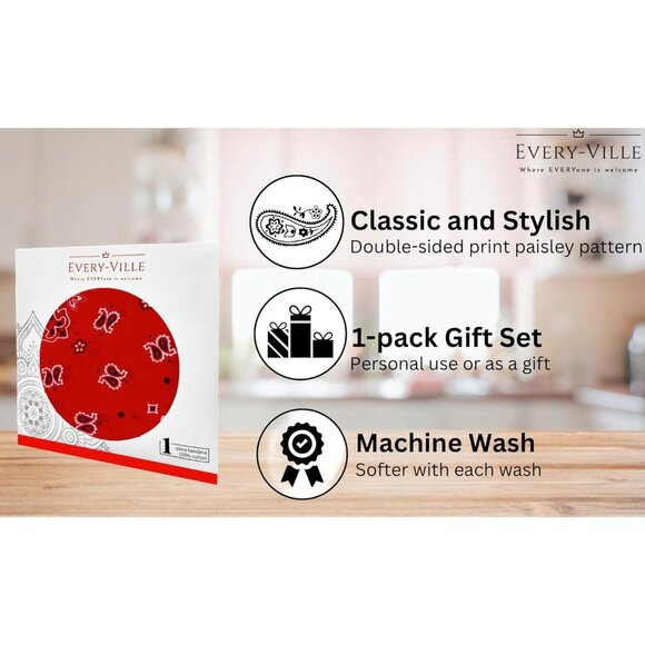 Women's Red Cotton Bandana - Large Cowgirl Imported Handkerchief Headband Scarf - Picture 3 of 7